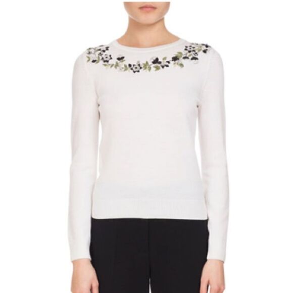NWT ALTUZARRA Hermione Embroidered Merino Wool Sweater, Off-White XS - Picture 8 of 15